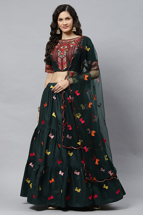 Beautiful Cotton Multi Embroidered Work Lehenga Choli ClothsVilla.com