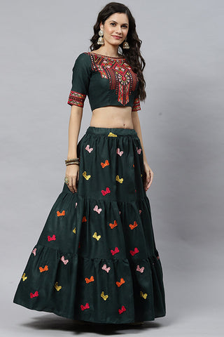 Beautiful Cotton Multi Embroidered Work Lehenga Choli ClothsVilla.com