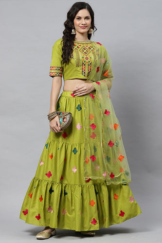Exclusive Cotton Multi Embroidered Work Lehenga ClothsVilla.com