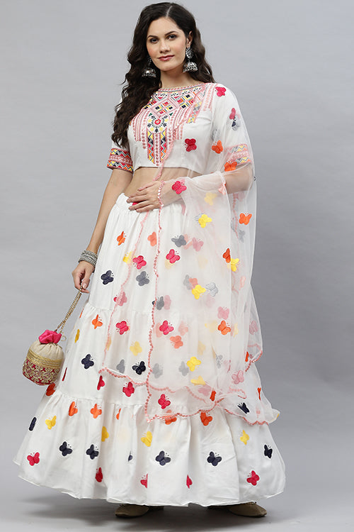 Exclusive Cotton Multi Embroidered Work Lehenga ClothsVilla.com