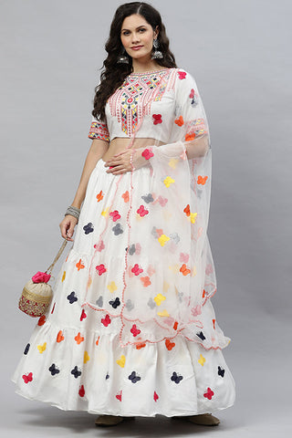 Exclusive Cotton Multi Embroidered Work Lehenga ClothsVilla.com