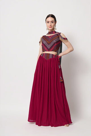 Beautiful Deep Pink Crush Pattern Lehenga Choli ClothsVilla.com