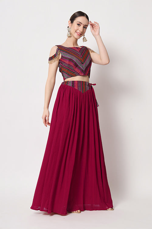Beautiful Deep Pink Crush Pattern Lehenga Choli ClothsVilla.com