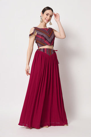 Beautiful Deep Pink Crush Pattern Lehenga Choli ClothsVilla.com