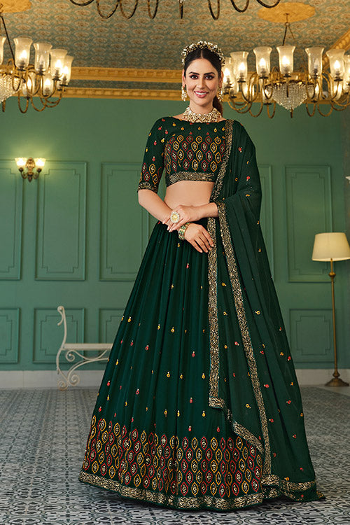 Exclusive Green Color Thread With Sequins Embroidered Work Lehenga Choli ClothsVilla.com