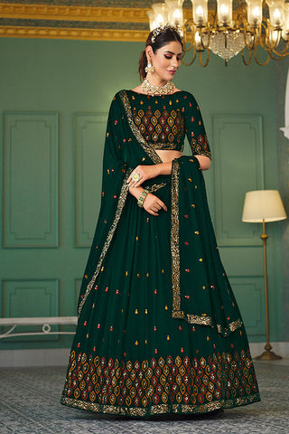 Exclusive Green Color Thread With Sequins Embroidered Work Lehenga Choli ClothsVilla.com