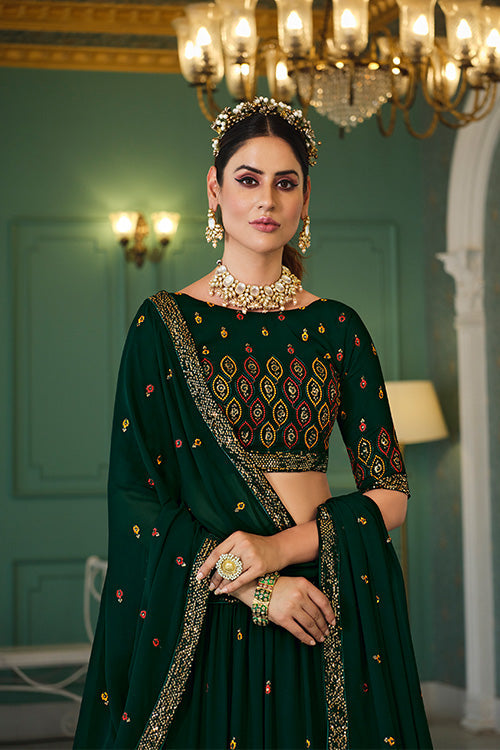 Exclusive Green Color Thread With Sequins Embroidered Work Lehenga Choli ClothsVilla.com