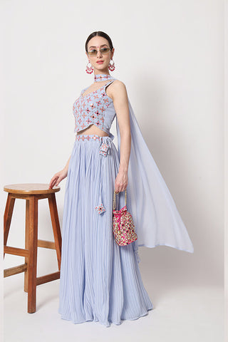 Beautiful Sky Georgette Crush Pattern On Lehenga Choli ClothsVilla
