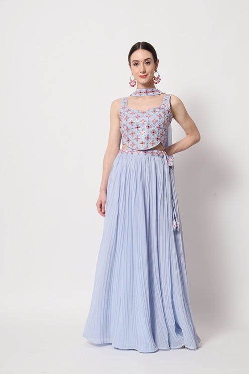 Beautiful Sky Georgette Crush Pattern On Lehenga Choli ClothsVilla