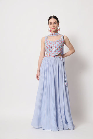 Beautiful Sky Georgette Crush Pattern On Lehenga Choli ClothsVilla