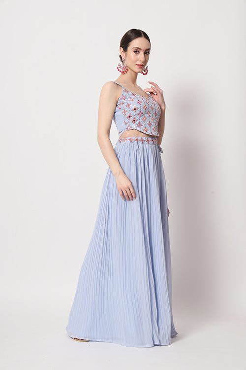 Beautiful Sky Georgette Crush Pattern On Lehenga Choli ClothsVilla