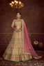 Beige Art Silk Floral Wedding Lehenga Choli With Pink Dupatta ClothsVilla