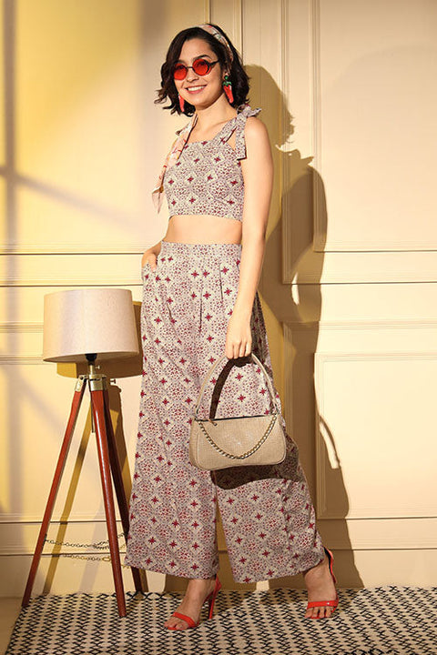Beige Beautiful Printed Designer Readymade Co-Ords Set Collection ClothsVilla.com Main image