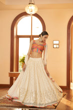 Load image into Gallery viewer, Beige Embellished Mukaish Work Georgette Semi Stitched Lehenga ClothsVilla