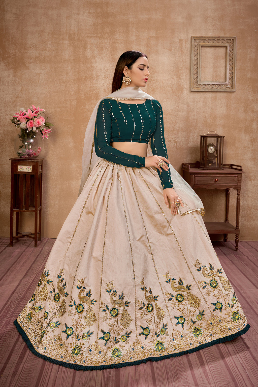 Beige Embroidered Art Silk Wedding Wear Lehenga Choli ClothsVilla