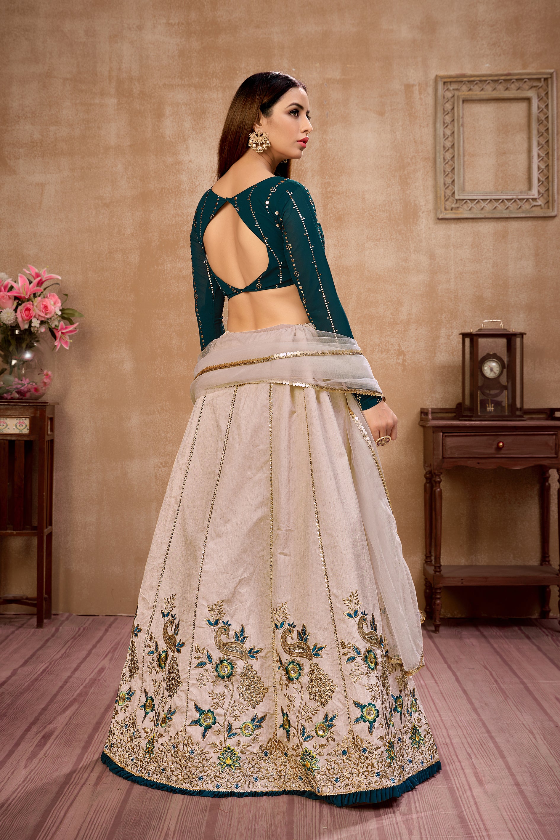 Beige Embroidered Art Silk Wedding Wear Lehenga Choli ClothsVilla