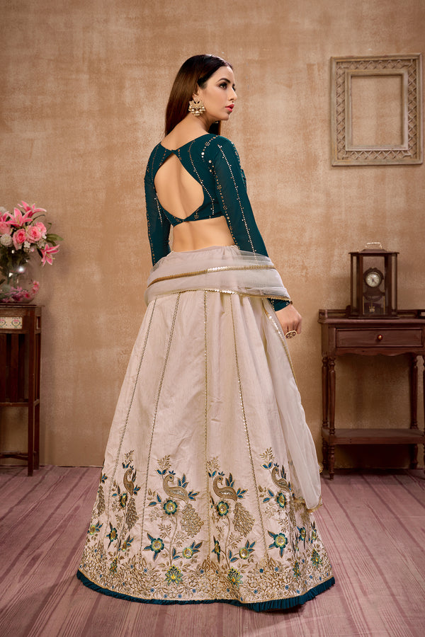 Beige Embroidered Art Silk Wedding Wear Lehenga Choli ClothsVilla