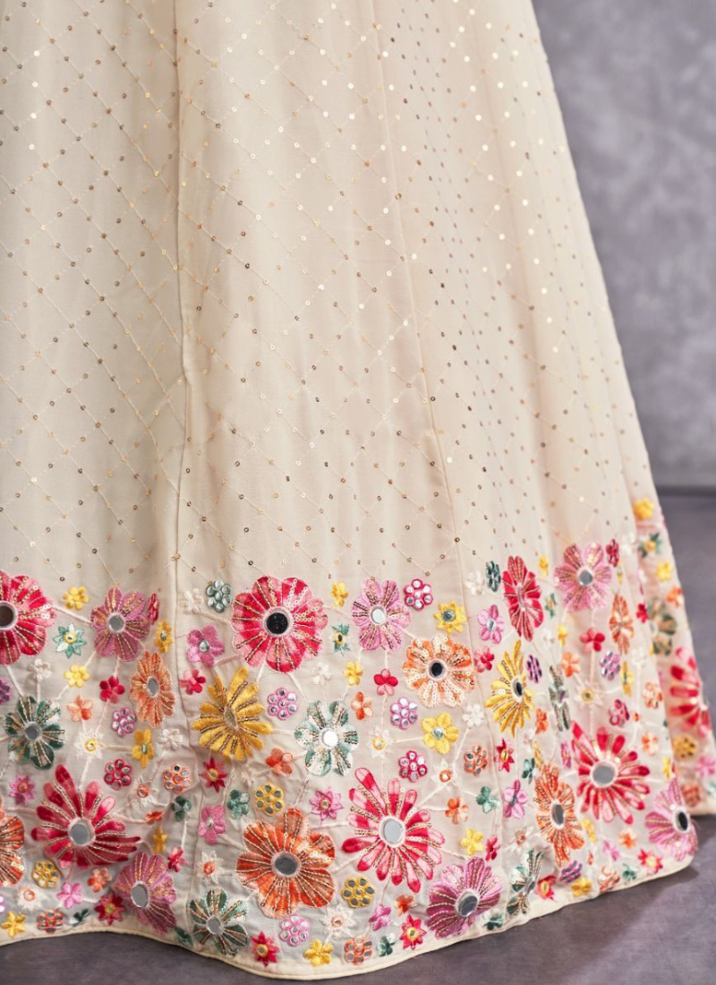 Beige Georgette Embroidered Lehenga Choli For Wedding ClothsVilla