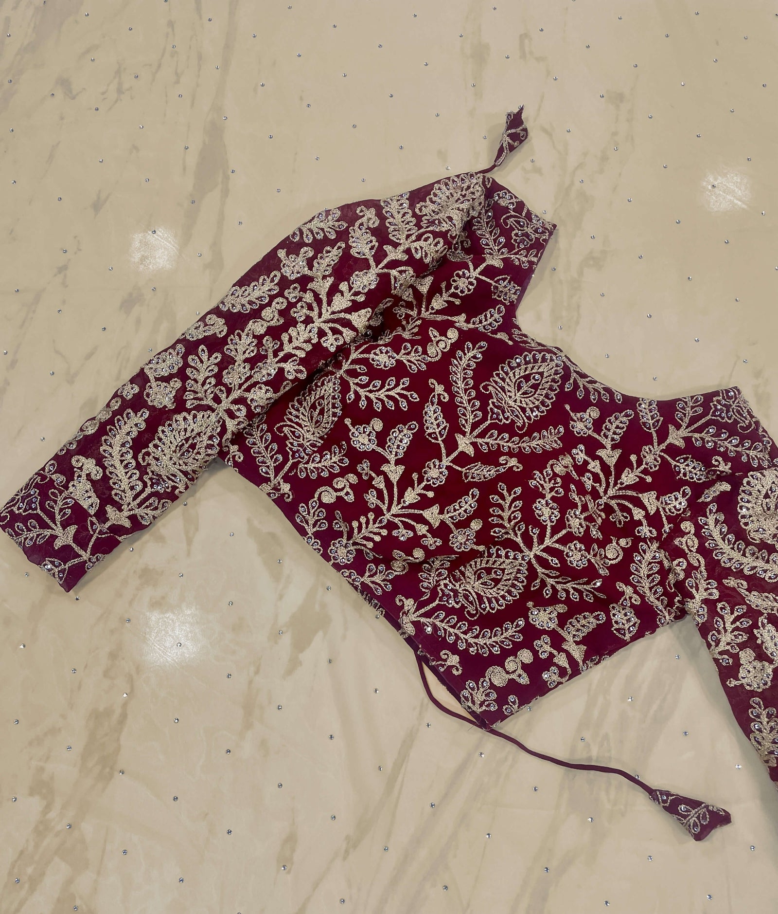 Beige Saree in Georgette With Heavy Embroidery And Maroon Blouse Clothsvilla