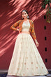 Load image into Gallery viewer, Beige Chiffon Sequence Embroidered Work Lehenga Choli with Jacket ClothsVilla.com