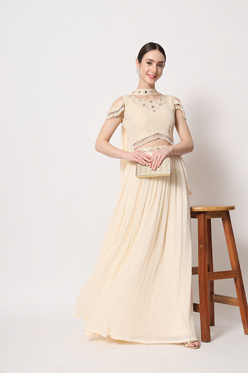 Beige Georgette Crush Pattern On Lehenga Choli ClothsVilla.com