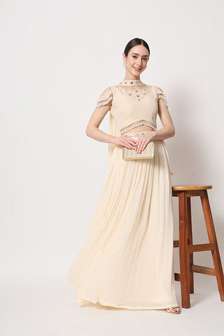 Beige Georgette Crush Pattern On Lehenga Choli ClothsVilla.com