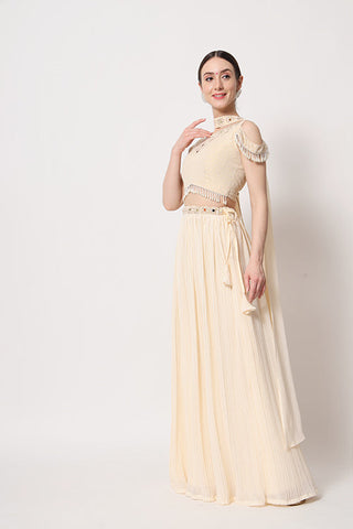 Beige Georgette Crush Pattern On Lehenga Choli ClothsVilla.com
