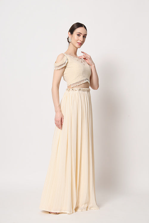 Beige Georgette Crush Pattern On Lehenga Choli ClothsVilla.com