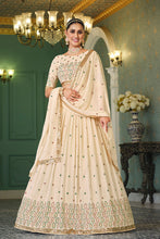 Load image into Gallery viewer, Beige Georgette Thread With Sequins Embroidered Lehenga Choli ClothsVilla.com