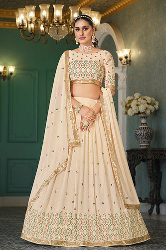 Beige Georgette Thread With Sequins Embroidered Lehenga Choli ClothsVilla.com