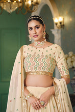 Load image into Gallery viewer, Beige Georgette Thread With Sequins Embroidered Lehenga Choli ClothsVilla.com