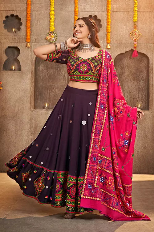 Best Exclusive Embroidered with Mirror Work Navratri Chaniya Choli ClothsVilla.com