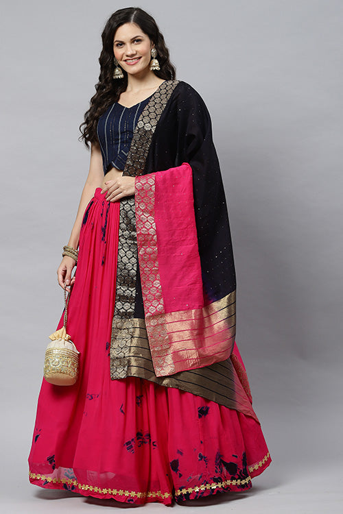 Buy Vajiba Women Pink, Black Satin Semi Stitched Lehenga Choli Online at  Best Prices in India - JioMart.