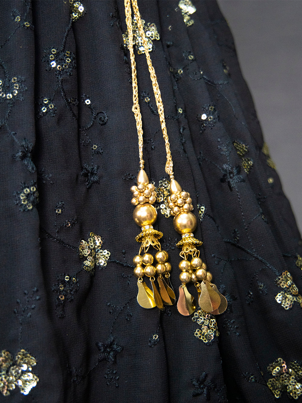 Black Color Sequins And Thread Embroidery Work Georgette Lehenga Choli Set Clothsvilla