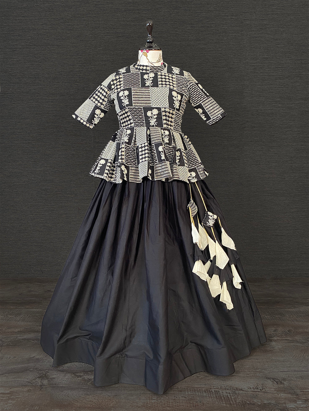 Black Color Pure Cotton Two Piece Lehenga With Lucknowi Work Choli Clothsvilla