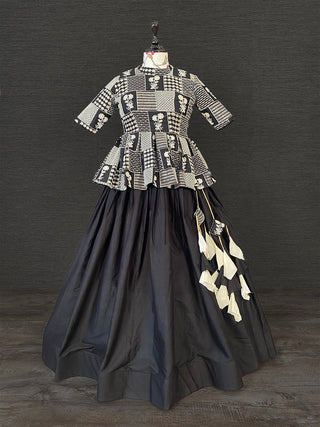 Black Color Pure Cotton Two Piece Lehenga With Lucknowi Work Choli Clothsvilla