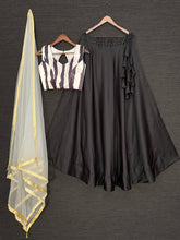 Load image into Gallery viewer, Black Color Simple Taffeta Satin Silk Lehenga Choli With Soft Net Dupatta Clothsvilla