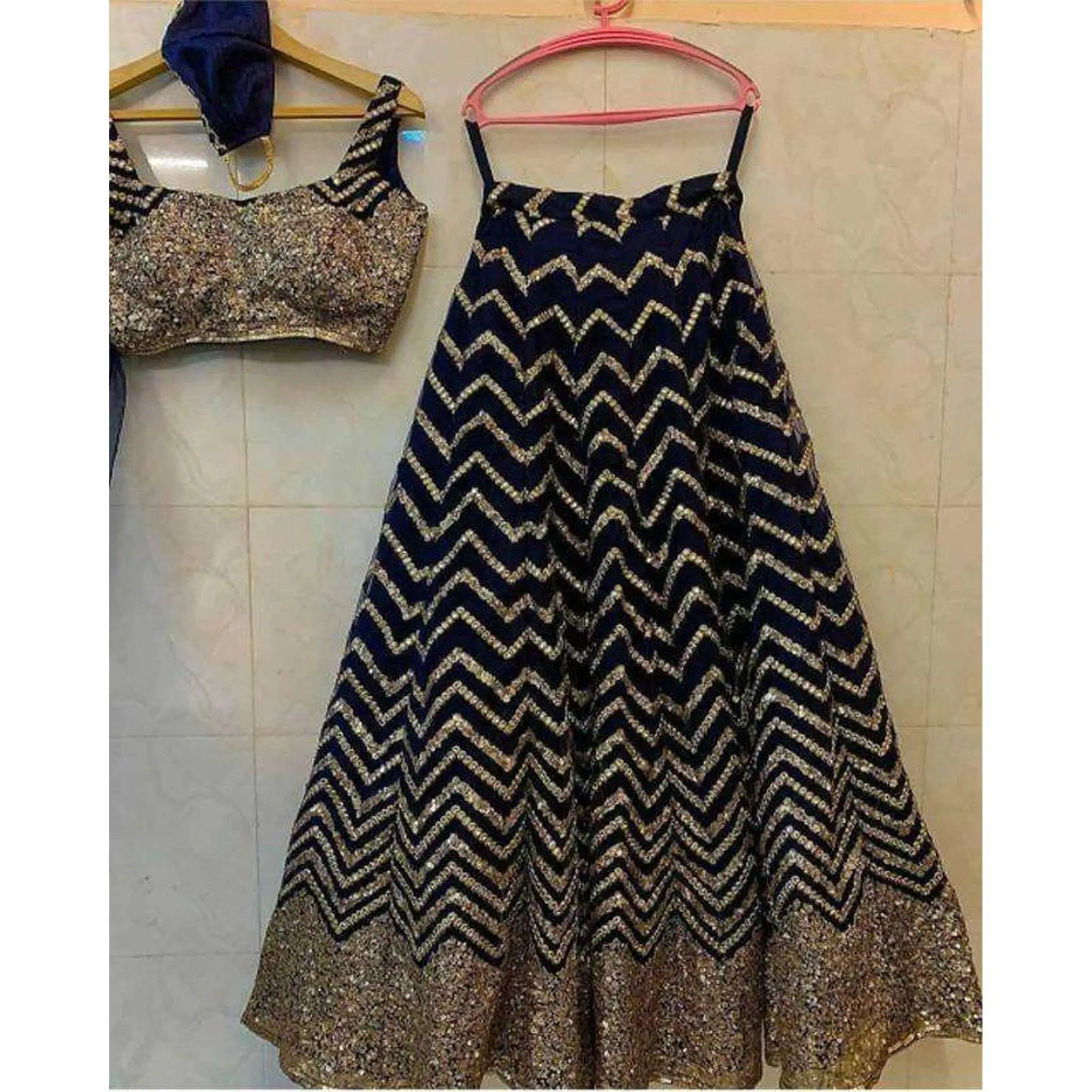 Black Colored Faux Georgette Embroidery Work Lehenga Choli ClothsVilla Main image