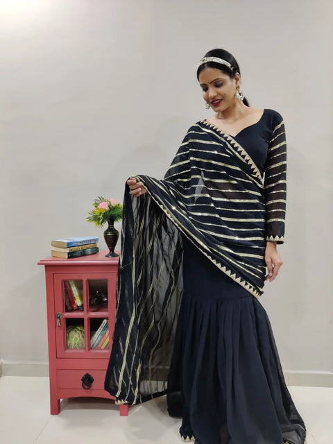 Black Lehenga Saree in Georgette With Sequence Work Clothsvilla Main image