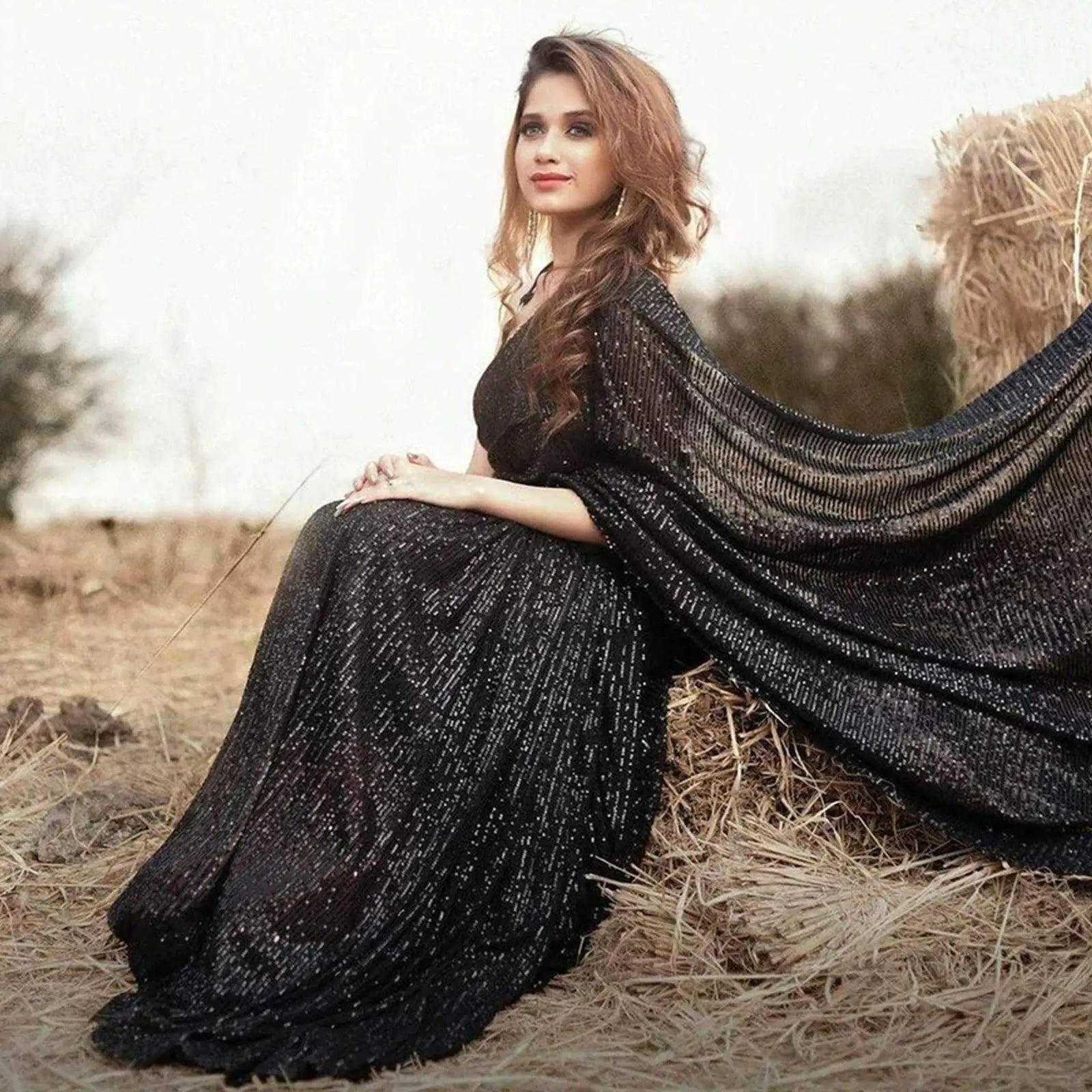 Black Saree in Georgette with Heavy Sequence Work ClothsVilla