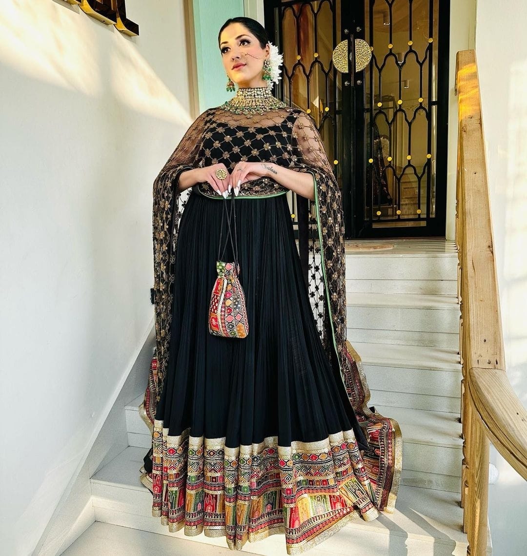 Black Anarkali Gown In Georgette With Embroidery Work Clothsvilla