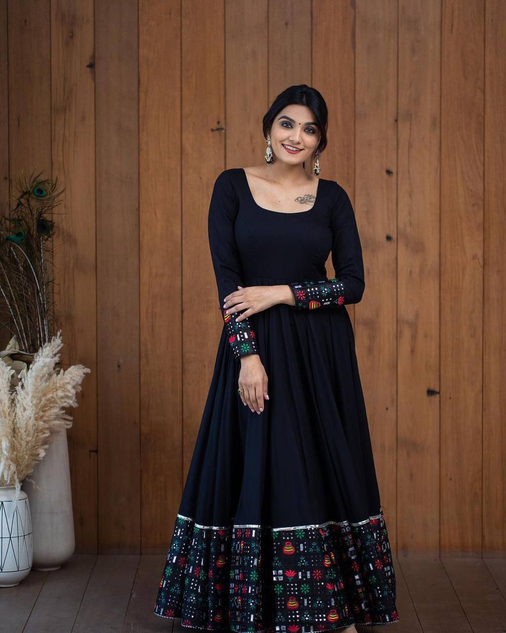 Black Anarkali Gown in Faux Georgette with Embroidery Sequence Work ClothsVilla