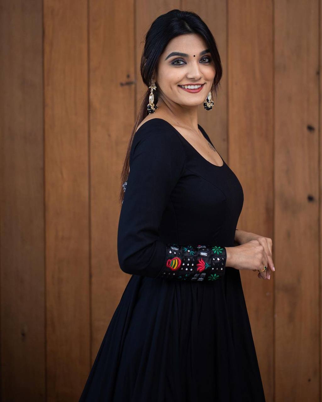 Black Anarkali Gown in Faux Georgette with Embroidery Sequence Work ClothsVilla