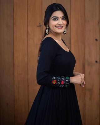 Black Anarkali Gown in Faux Georgette with Embroidery Sequence Work ClothsVilla