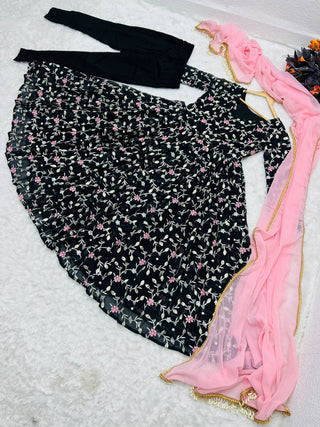 Black Anarkali Gown in Faux Georgette with Embroidery Sequence Work ClothsVilla
