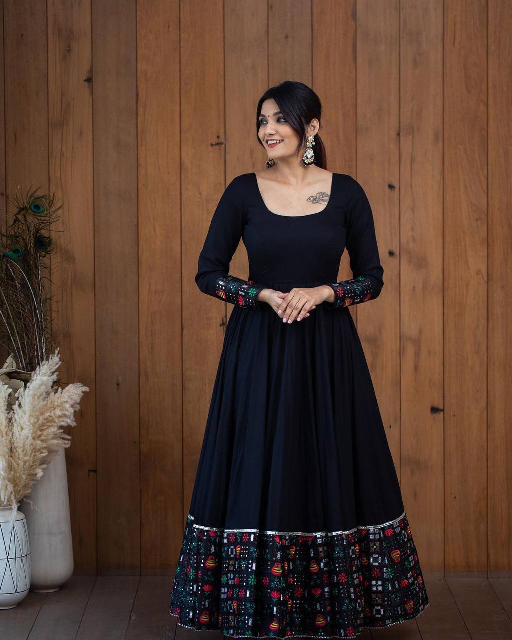 Black Anarkali Gown in Faux Georgette with Embroidery Sequence Work ClothsVilla Main image