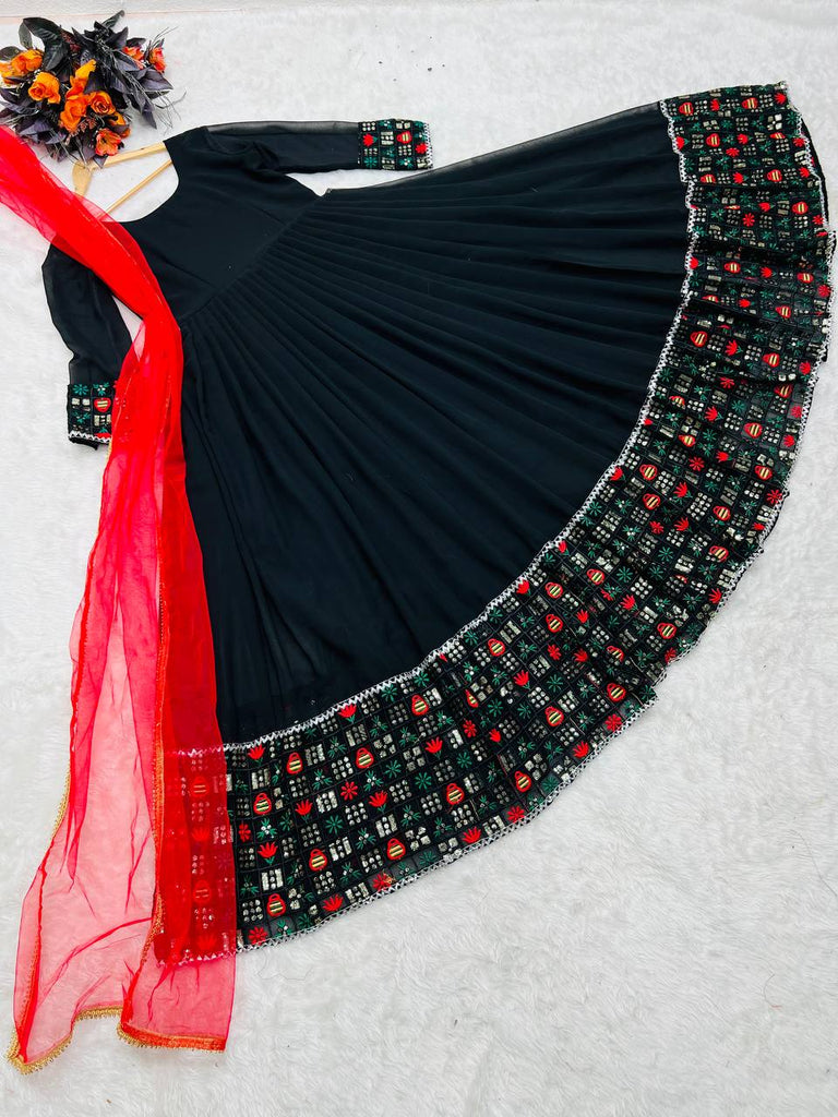 Black Anarkali Gown in Faux Georgette with Embroidery Sequence Work ClothsVilla