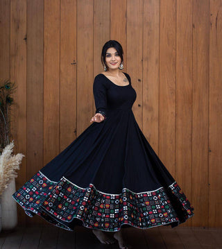 Black Anarkali Gown in Faux Georgette with Embroidery Sequence Work ClothsVilla