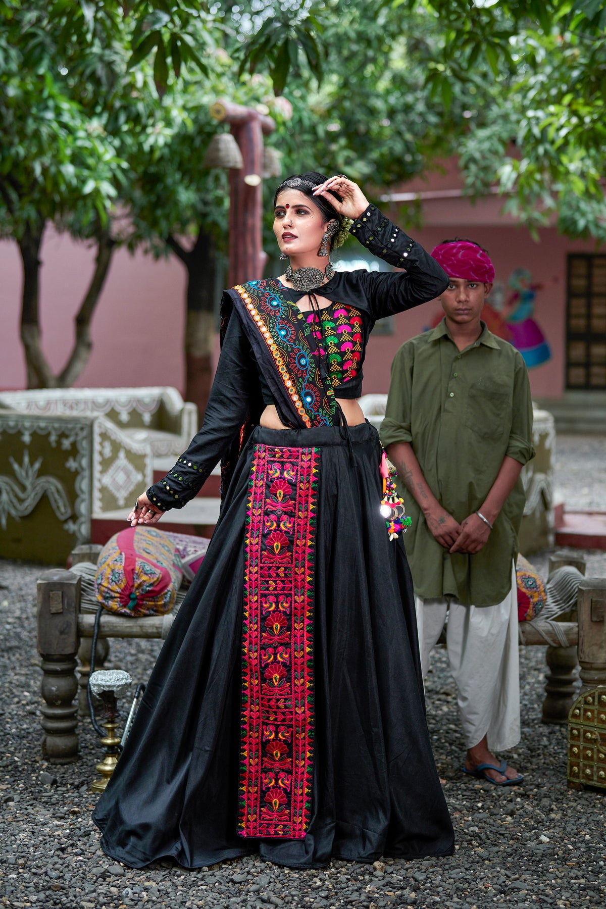 Black Color Embroidered Lehenga Choli For Navratri ClothsVilla Main image