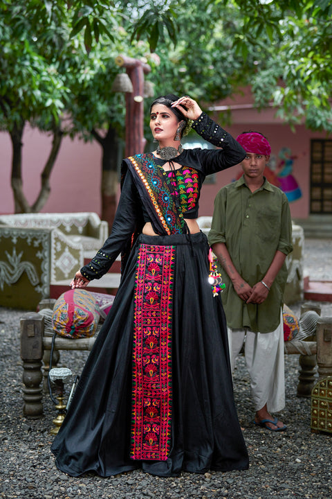 Black Color Embroidered Lehenga Choli For Navratri ClothsVilla Main image